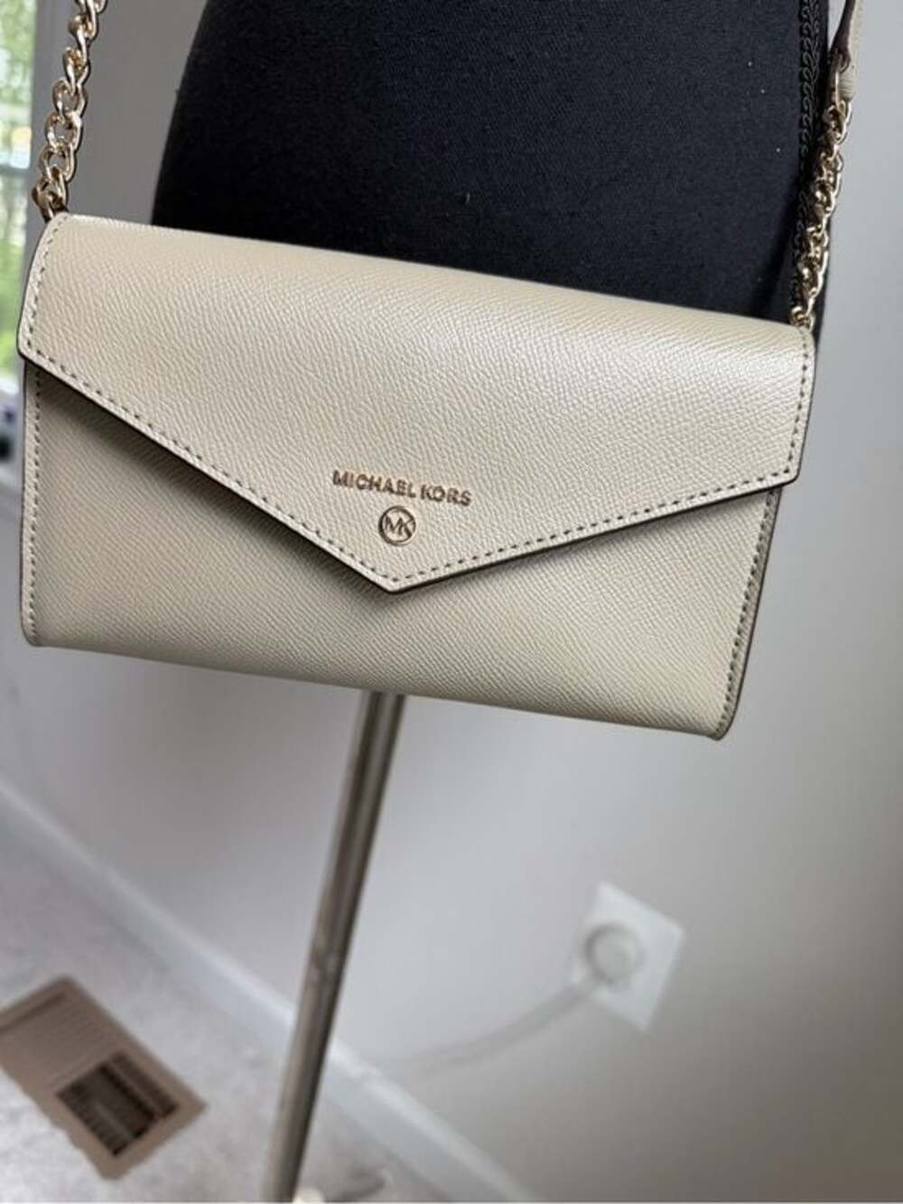 Michael Kors Jet Set Crossbody Wallet Olive Green Leather Gold Chain NWT $198